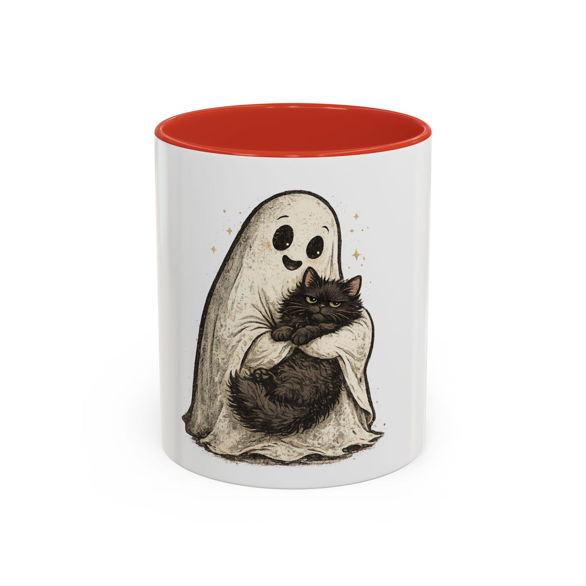 Ghost Hug Mug — Cute Ghost Holding Black Cat Accent Coffee Mug (11/15oz)