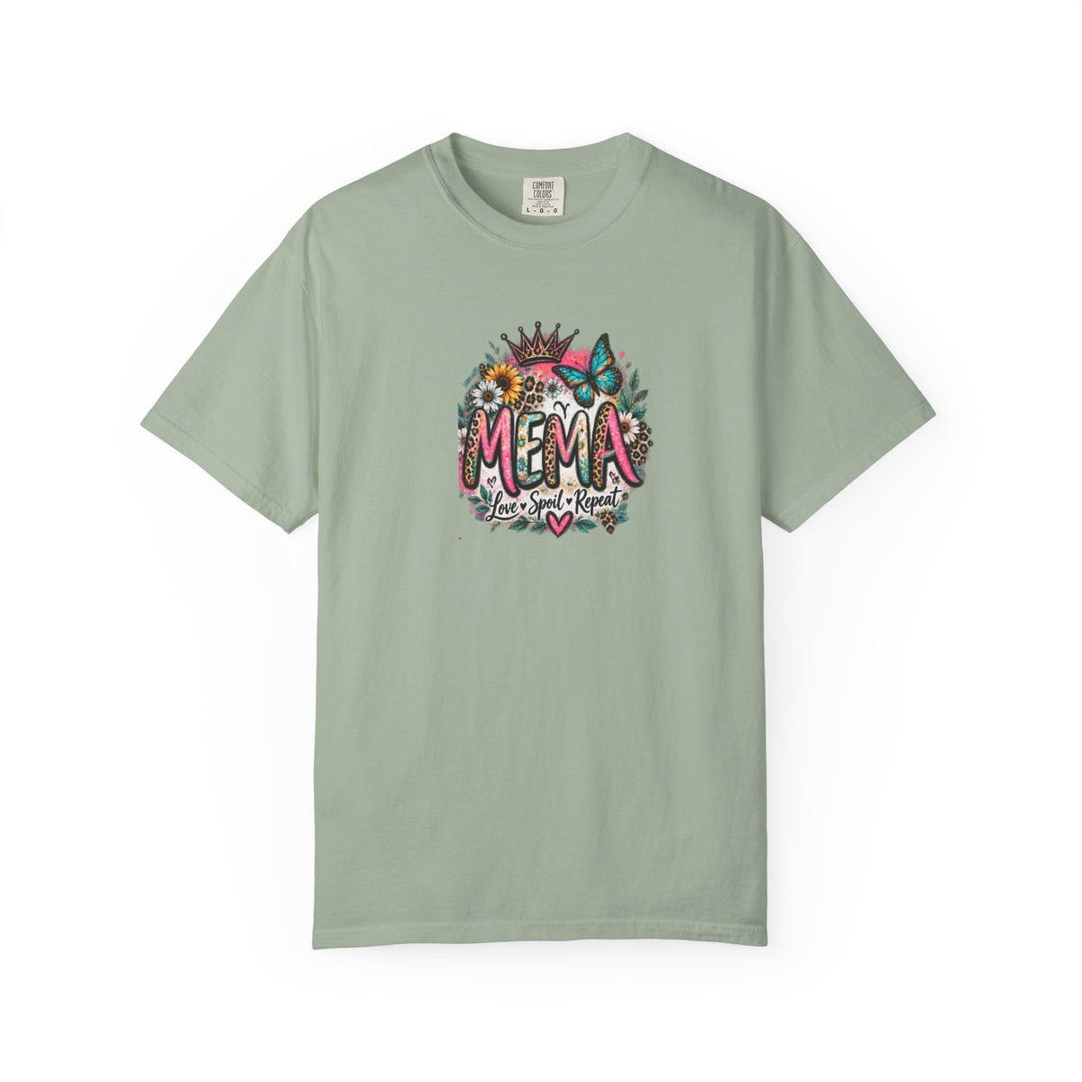 MEMA Floral Crown Tee — Cute Grandma Shirt with Butterfly & Heart Design