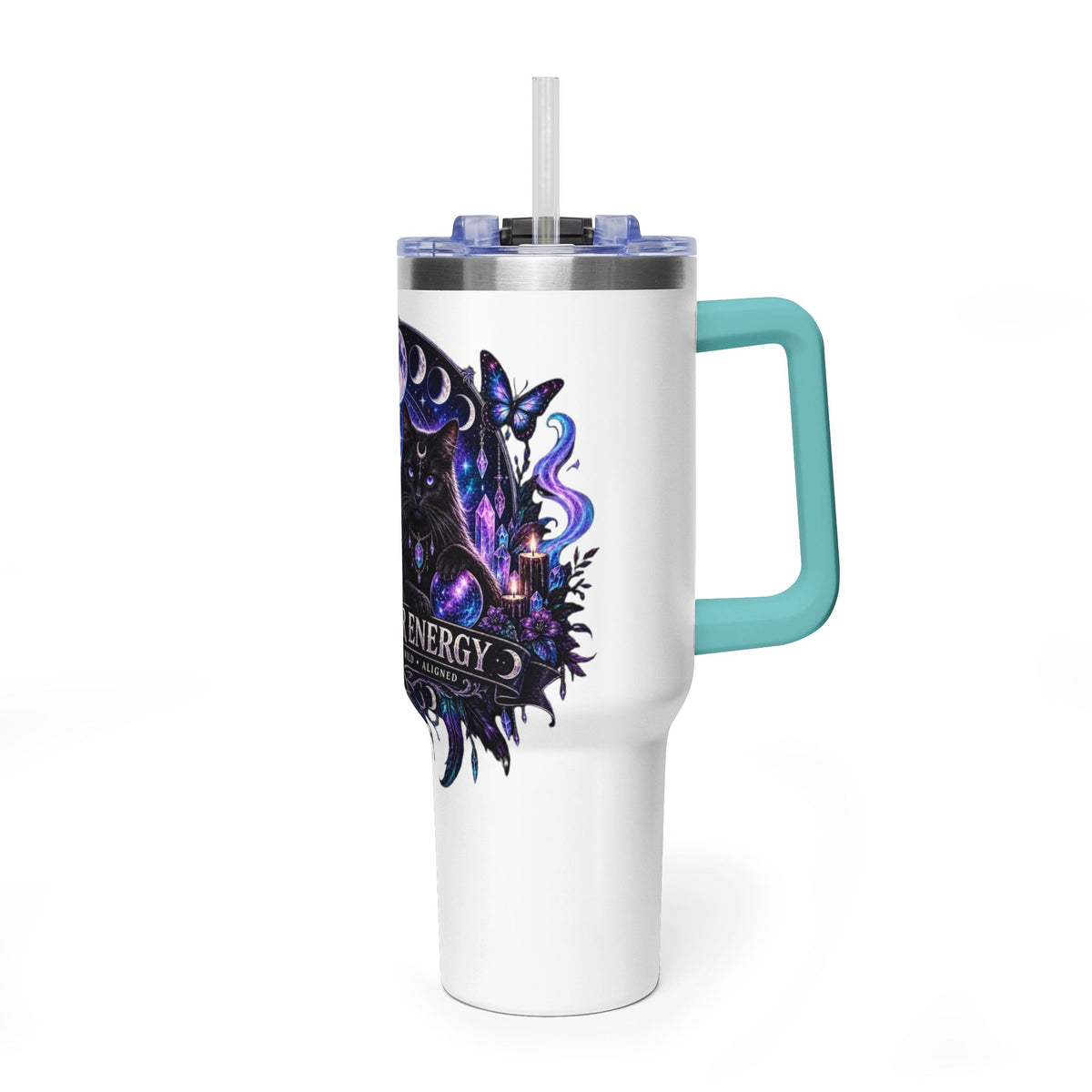 40oz Witchy Cat Thermal Tumbler – 'Own Your Energy' Insulated Travel Mug