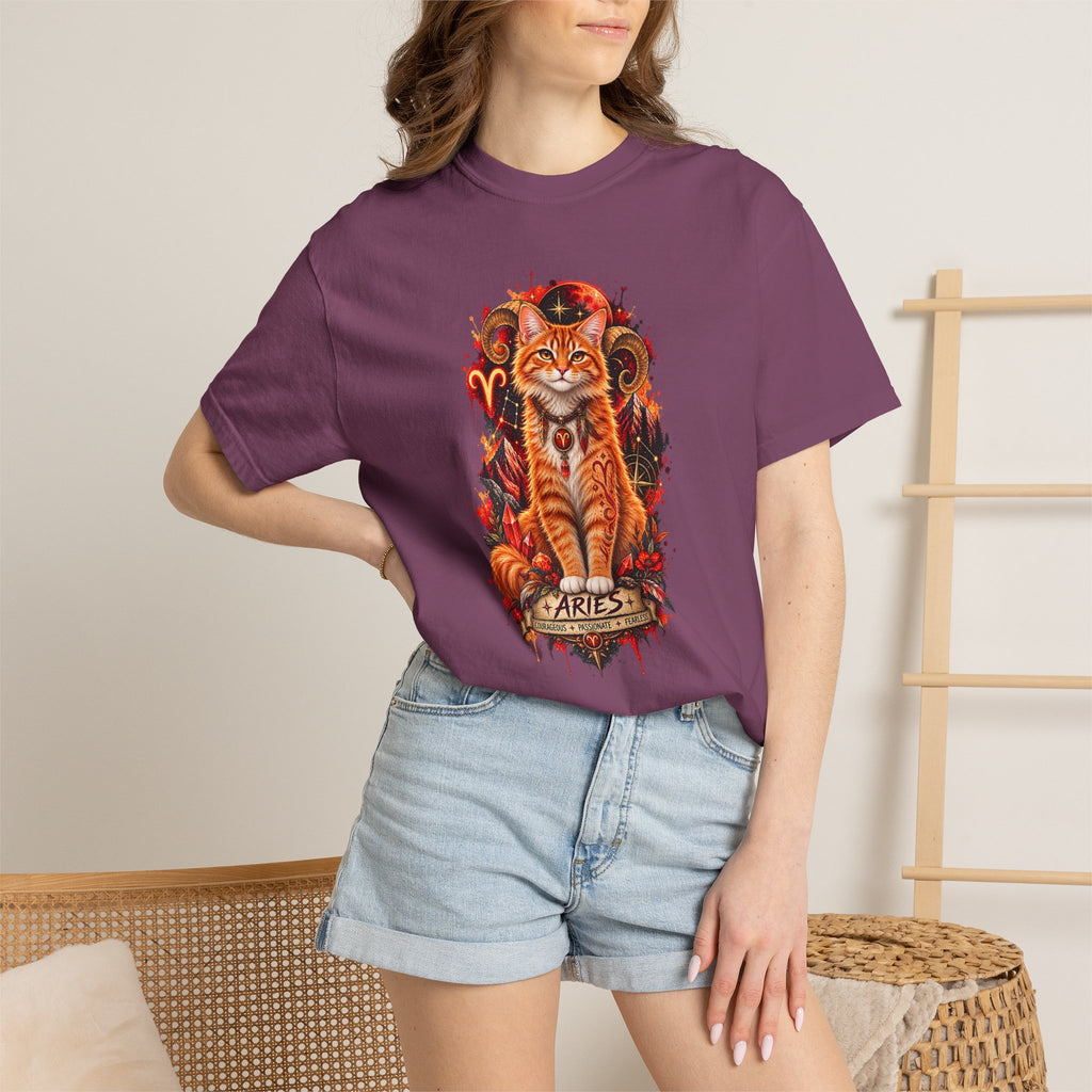 Aries Orange Tabby Cat Zodiac T-Shirt — Fiery Astrological Graphic Tee