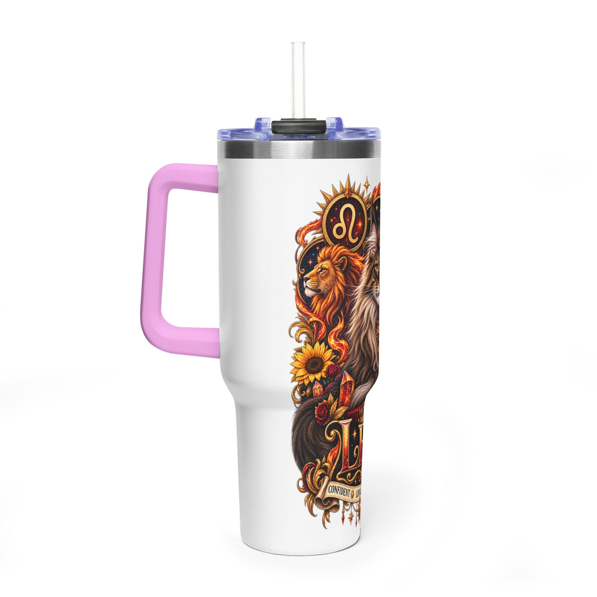 Leo Zodiac 40oz Vacuum Tumbler – Maine Coon Cat Astrology Travel Mug