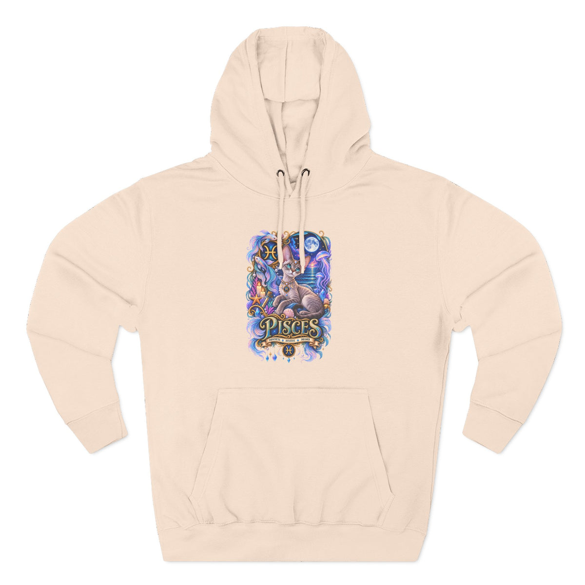 Pisces Zodiac Devon Rex Cat Hoodie — Mystical Watercolor Fish Astrology Pullover