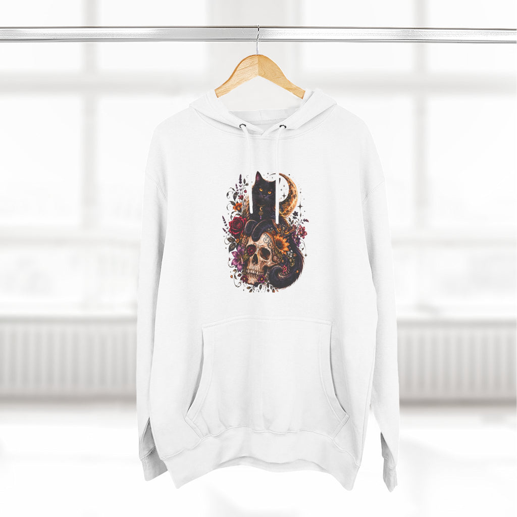Skull & Cat Hoodie — Romantic Gothic Celestial Moon Graphic Fleece Pullover