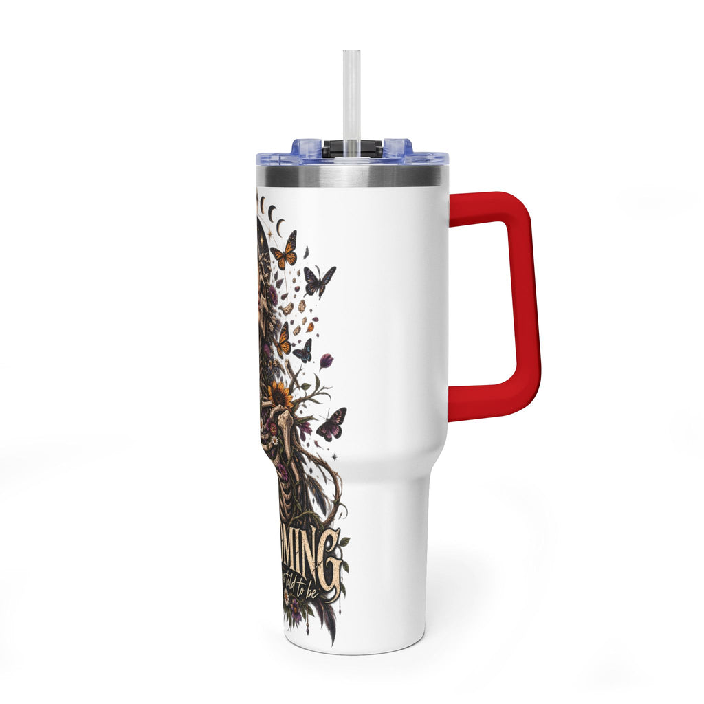 40oz Half human half skeleton Floral butterfly — "Unbecoming" Insulated Travel Cup