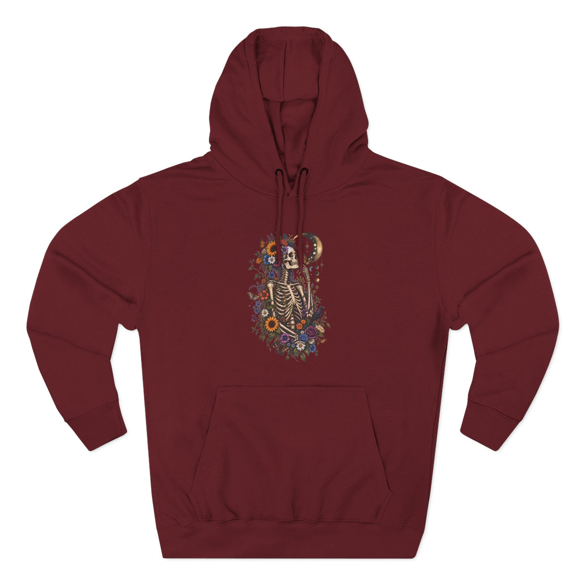 Skeleton Moon Floral Hoodie – Gothic Botanical Graphic Pullover