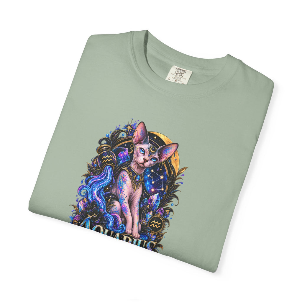 Aquarius Sphynx Cat Zodiac Tee- Celestial Astrology cat lover T-shirt