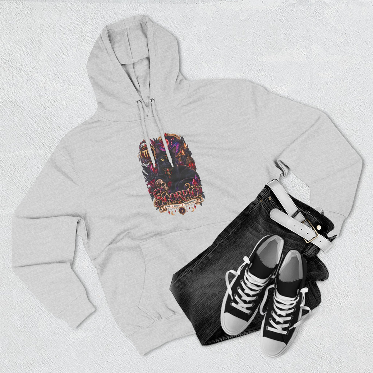 Scorpio Bombay Black Cat Floral Zodiac Hoodie — Intricate Scorpion Zodiac Sign