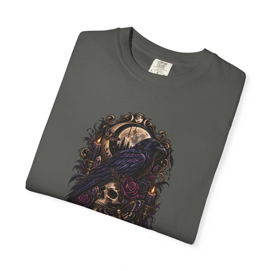 Skull & Crow Graphic Tee — Gothic Vintage Skull with Raven Design