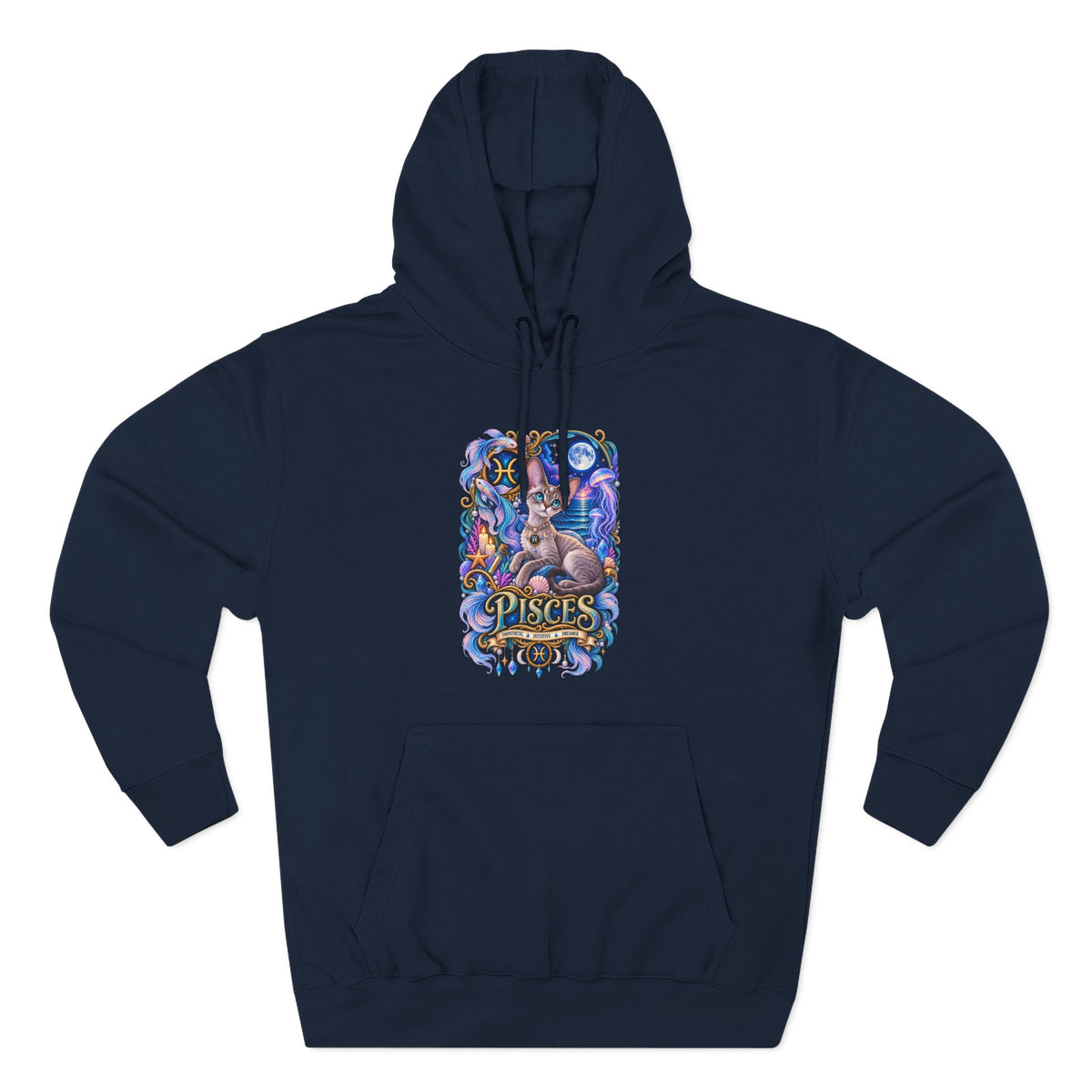 Pisces Zodiac Devon Rex Cat Hoodie — Mystical Watercolor Fish Astrology Pullover