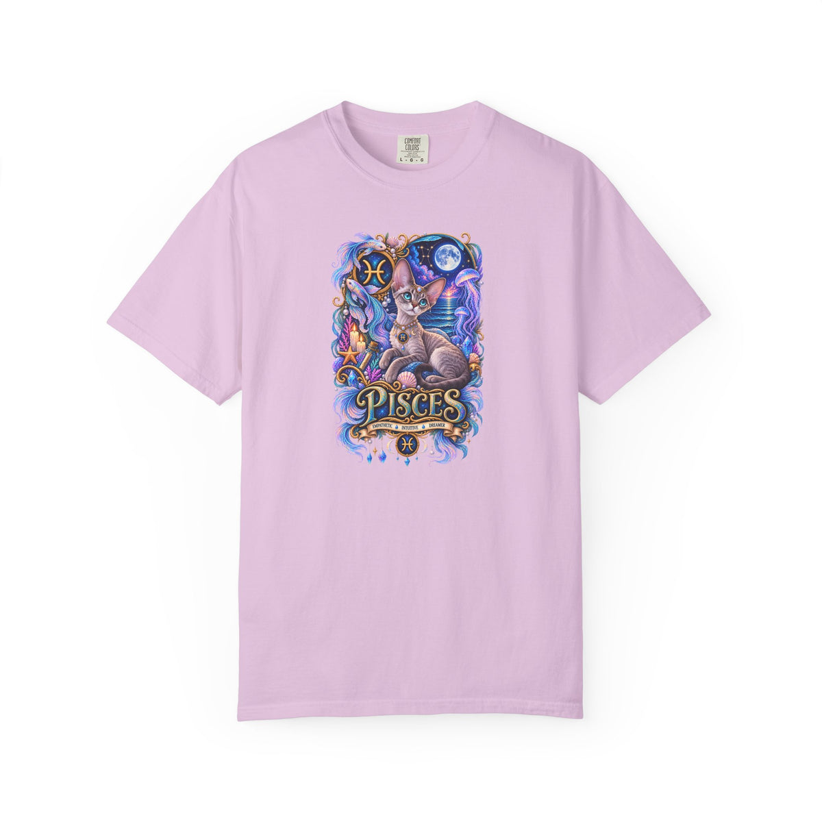 Pisces Devon Rex Cat Zodiac T-Shirt — Mystical Cat Astrology Tee