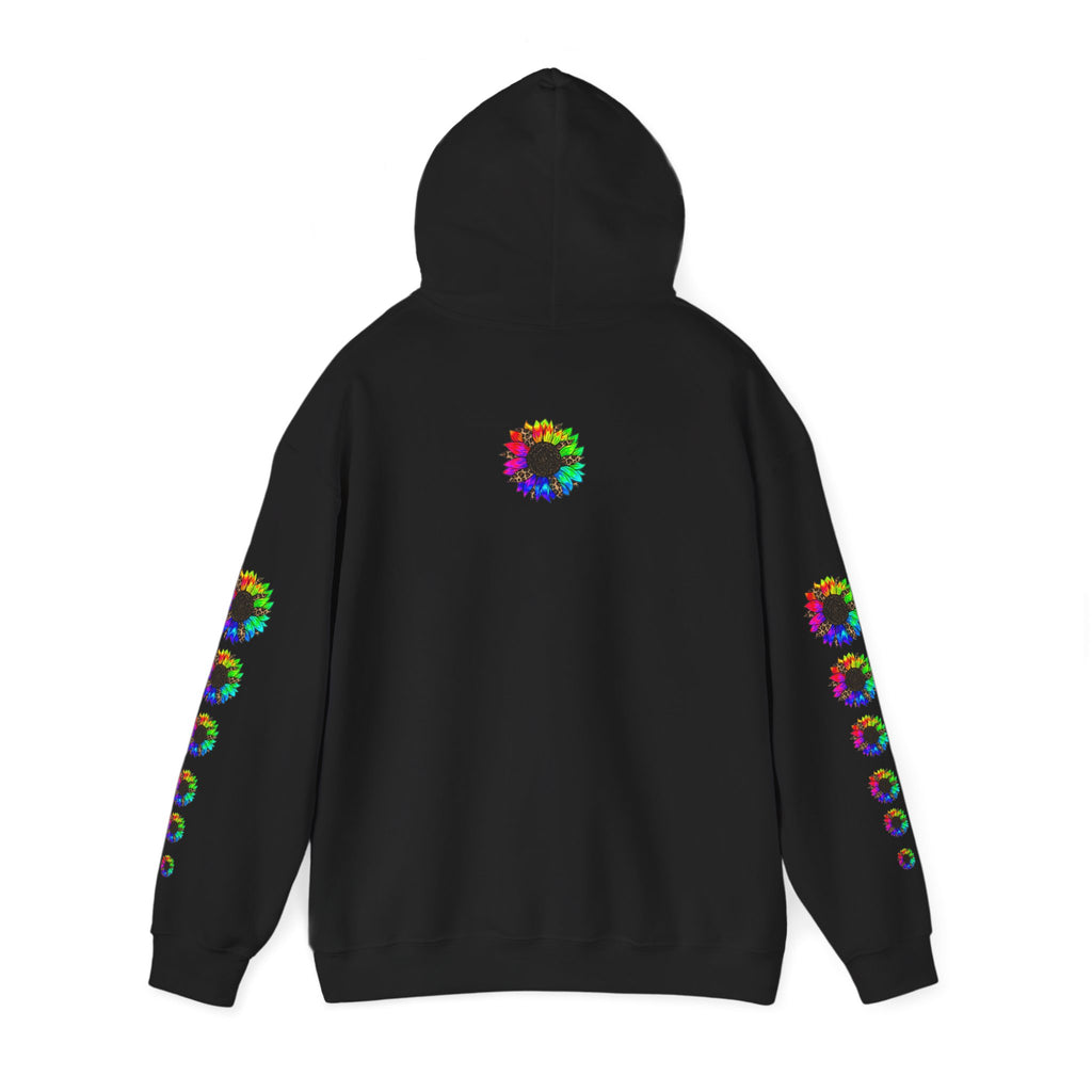 Inspirational Floral Hoodie – "Your Smile is Kind & Beautiful" Rainbow Sunflower Cozy Pullover