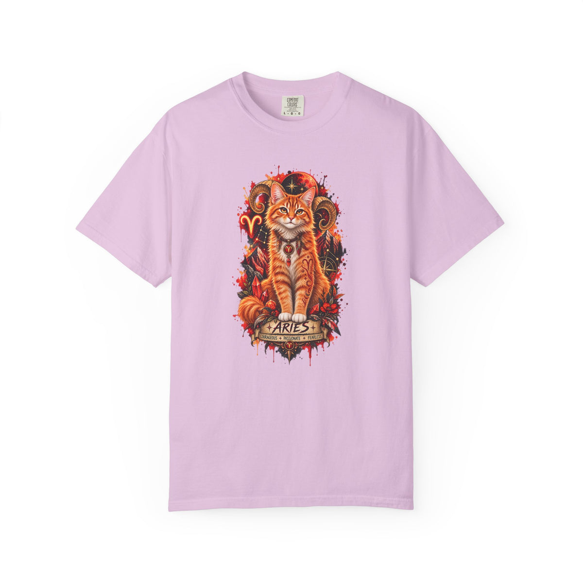 Aries Orange Tabby Cat Zodiac T-Shirt — Fiery Astrological Graphic Tee