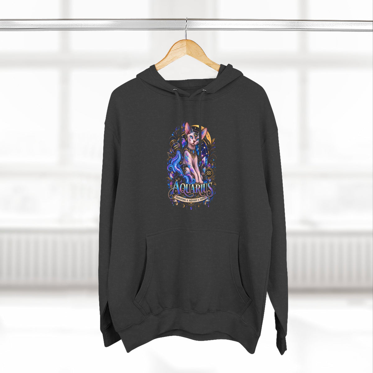 Aquarius Sphynx Cat Zodiac Hoodie- Celestial Astrology Cat Lover Sweatshirt