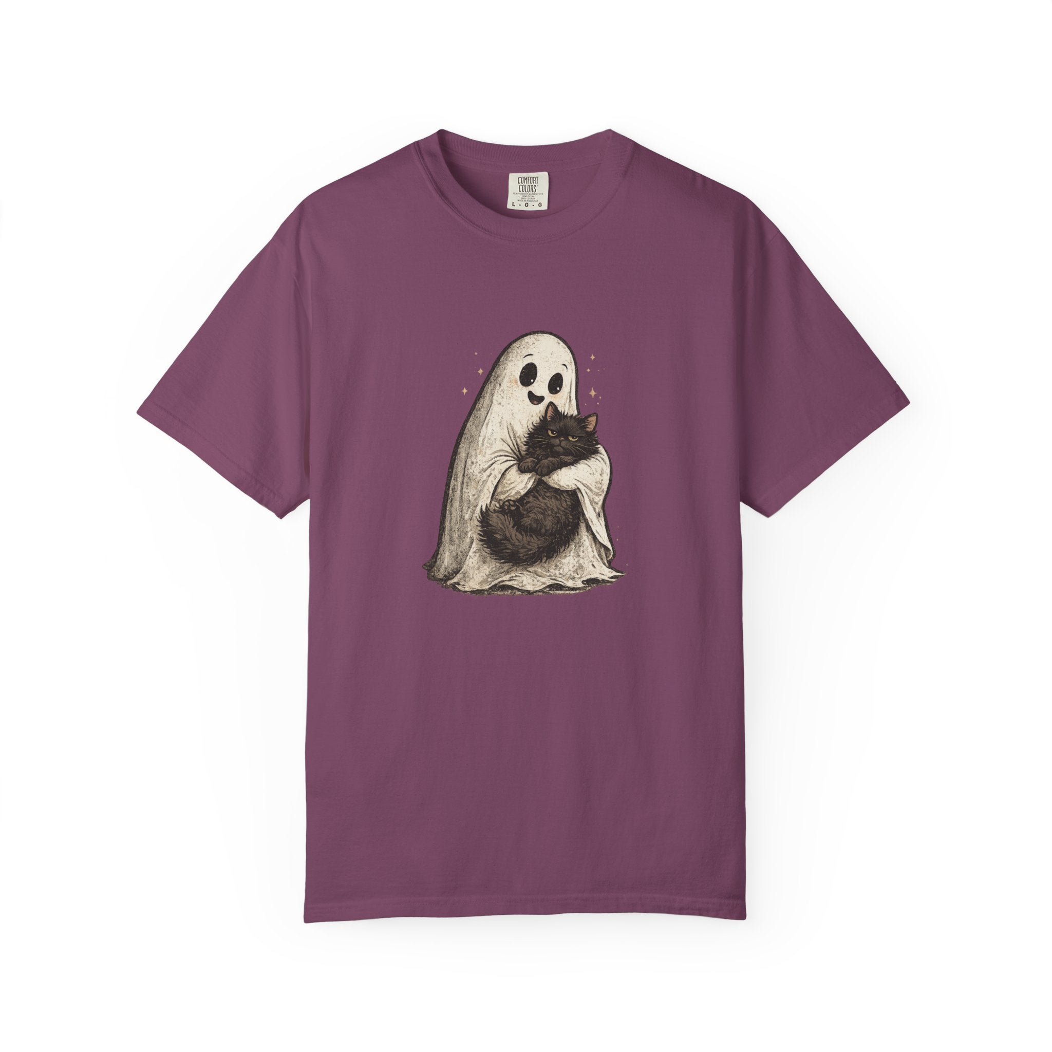Boo & Meow Ghost Hugging Black Cat T-Shirt | Cute Spooky Tee