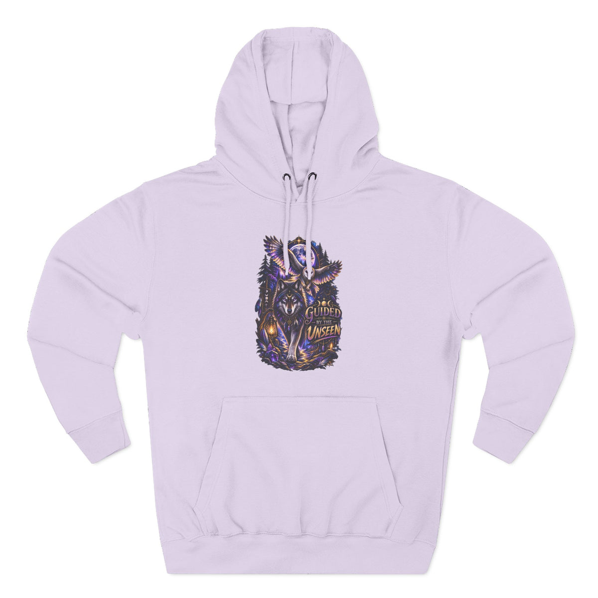 Witchy Owl and Wolf Fleece Hoodie - Mystical Night Forest Graphic- Guided by the Unseen