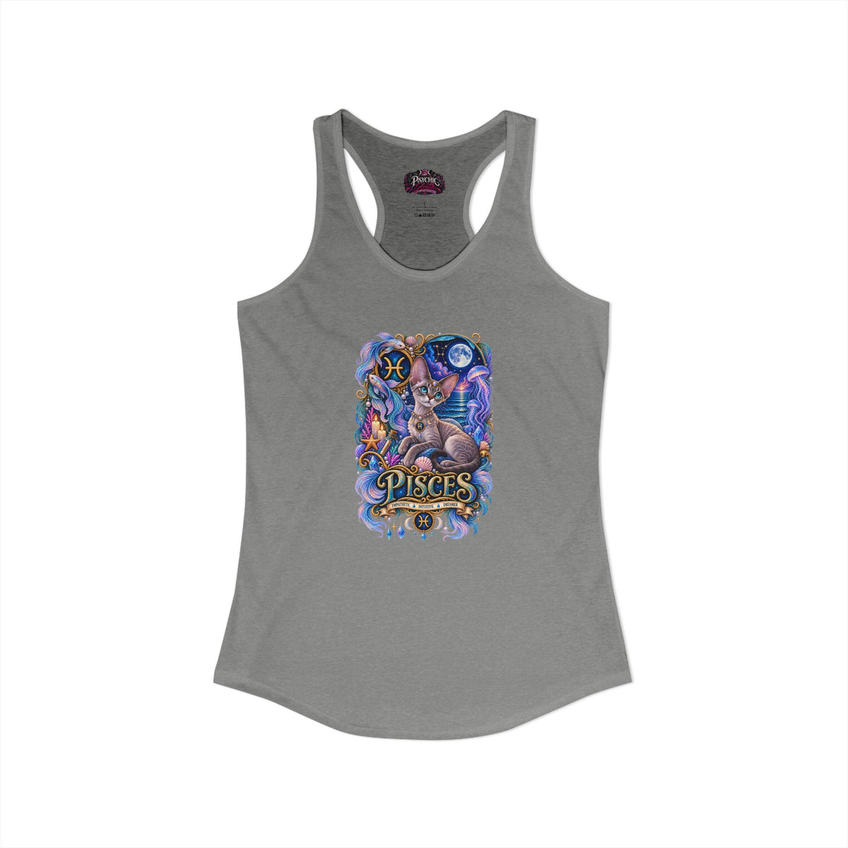 Pisces Devon Rex Cat Zodiac Tank- Celestial Astrology Cat Lover Tank