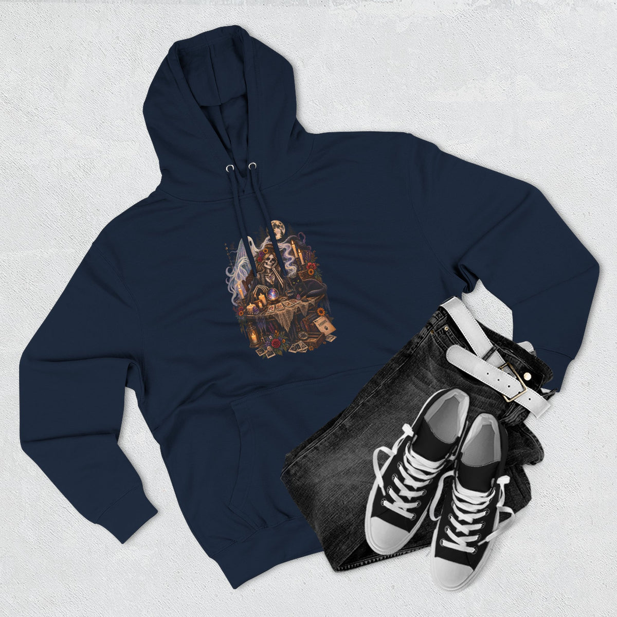 Skeleton, Cat and Ghost Tarot Seance- Paranormal Tees