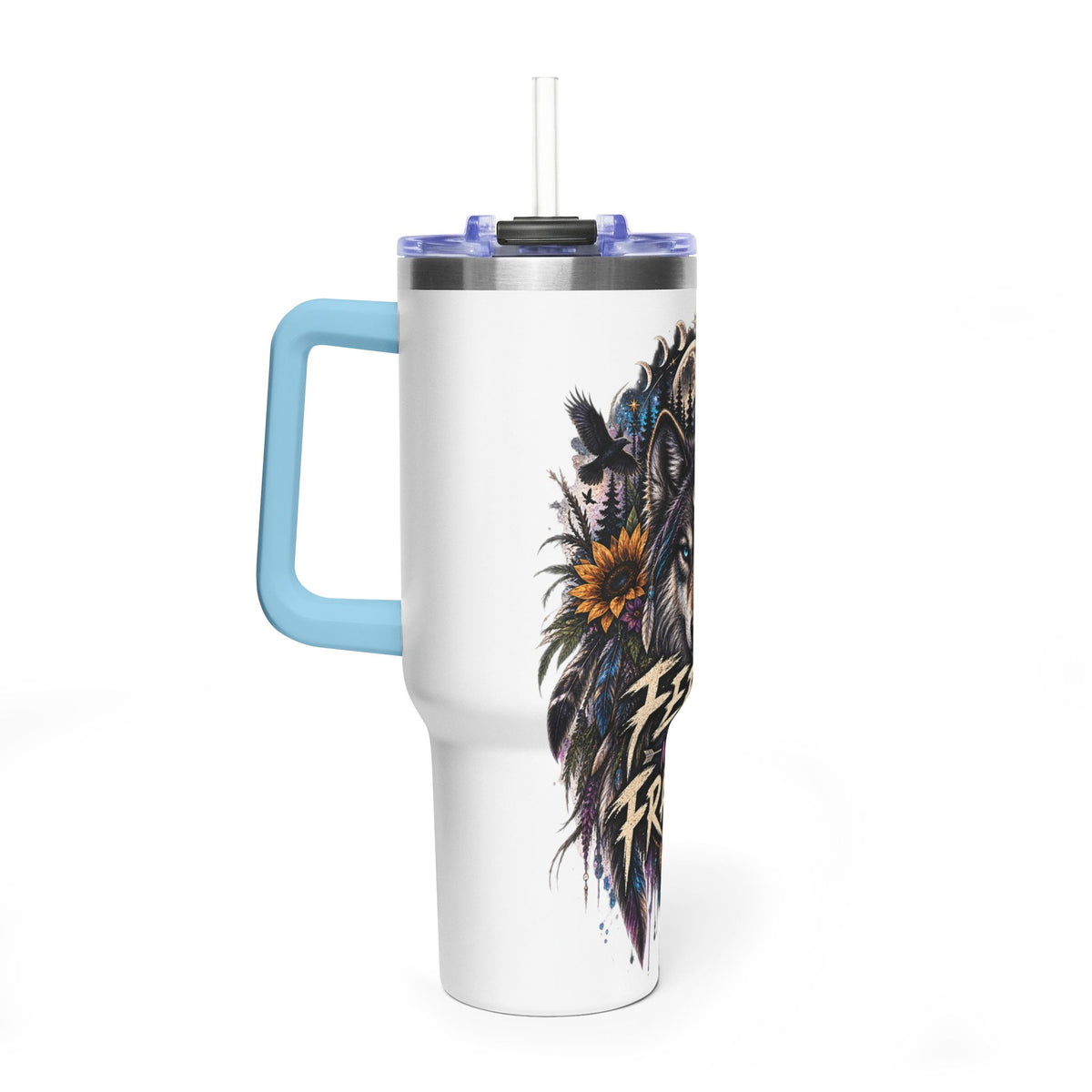 40oz Wolf Tumbler — “Feral Not Fragile” Insulated Thermal Cup