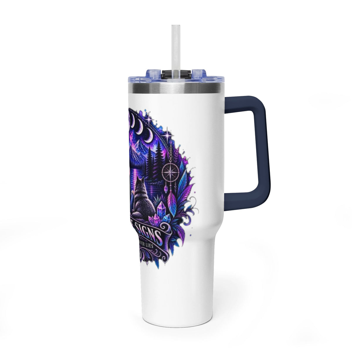 40oz Vacuum Tumbler – 'Trust the Signs' Moonlit Forest Design