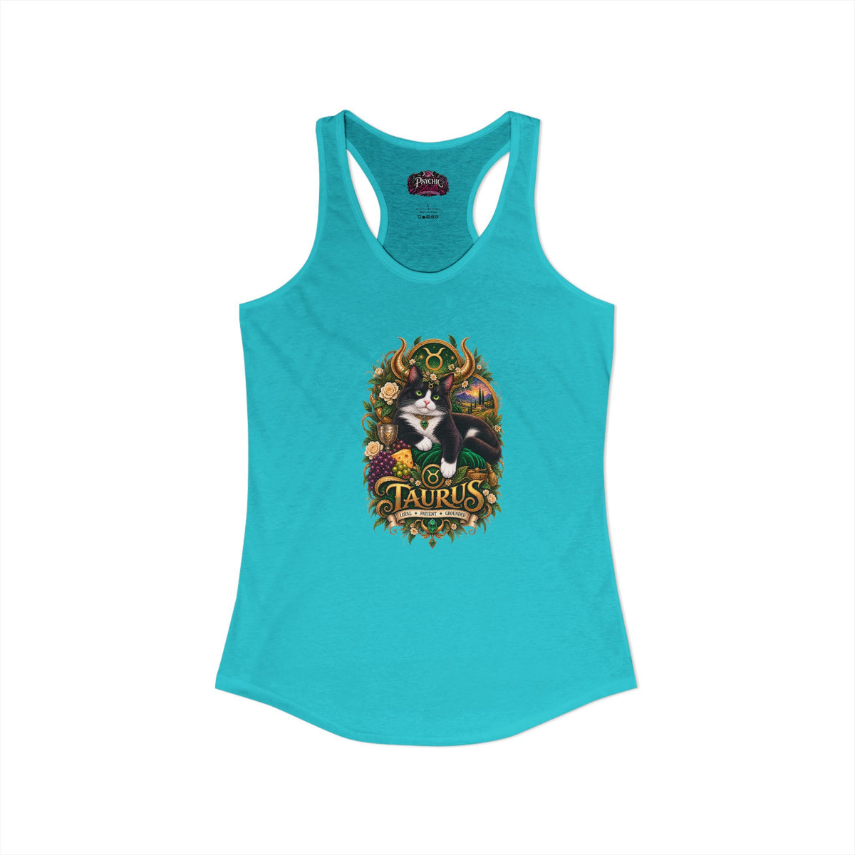 Taurus Tuxedo Cat Zodiac Tank- Celestial Astrology Cat Lover Tank