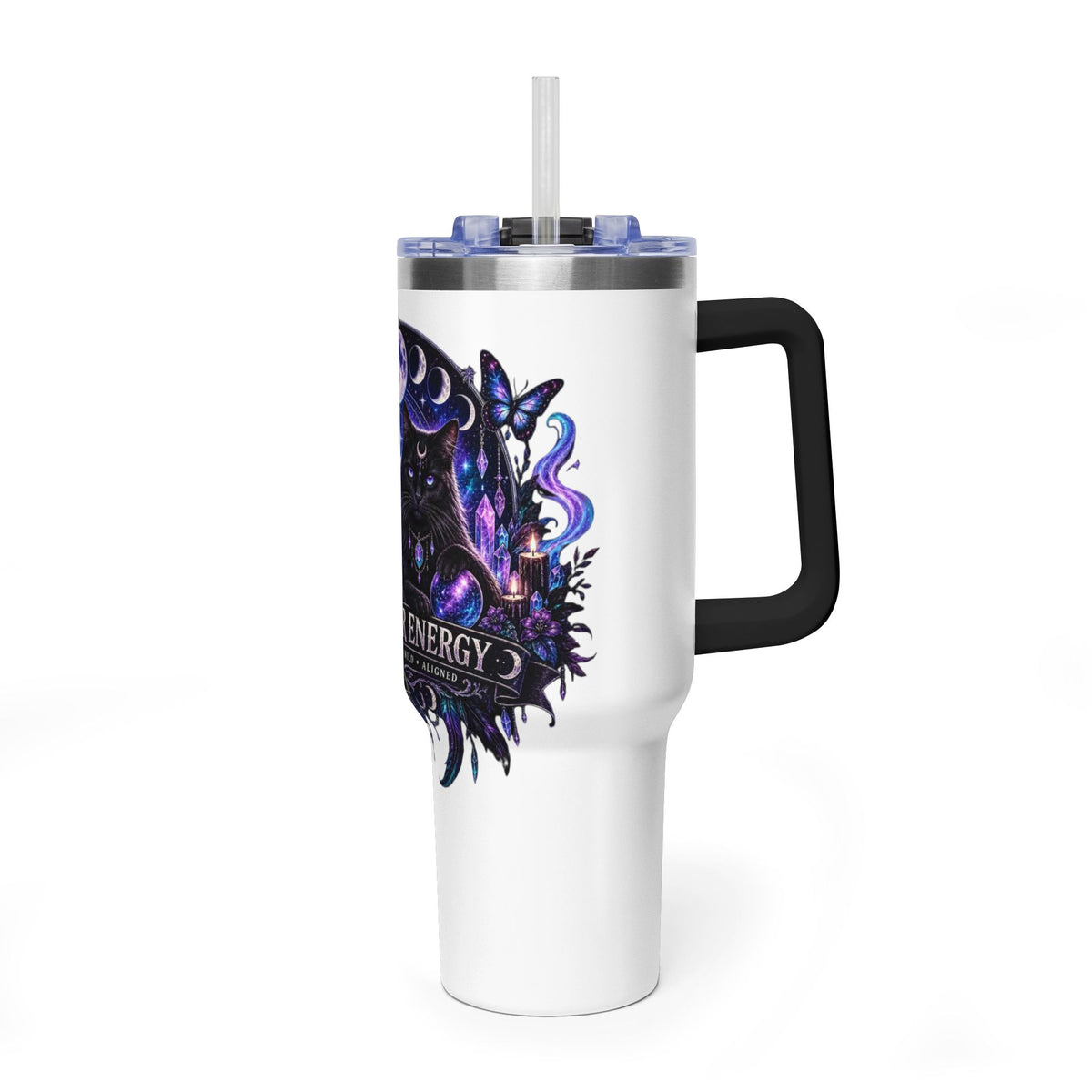 40oz Witchy Cat Thermal Tumbler – 'Own Your Energy' Insulated Travel Mug