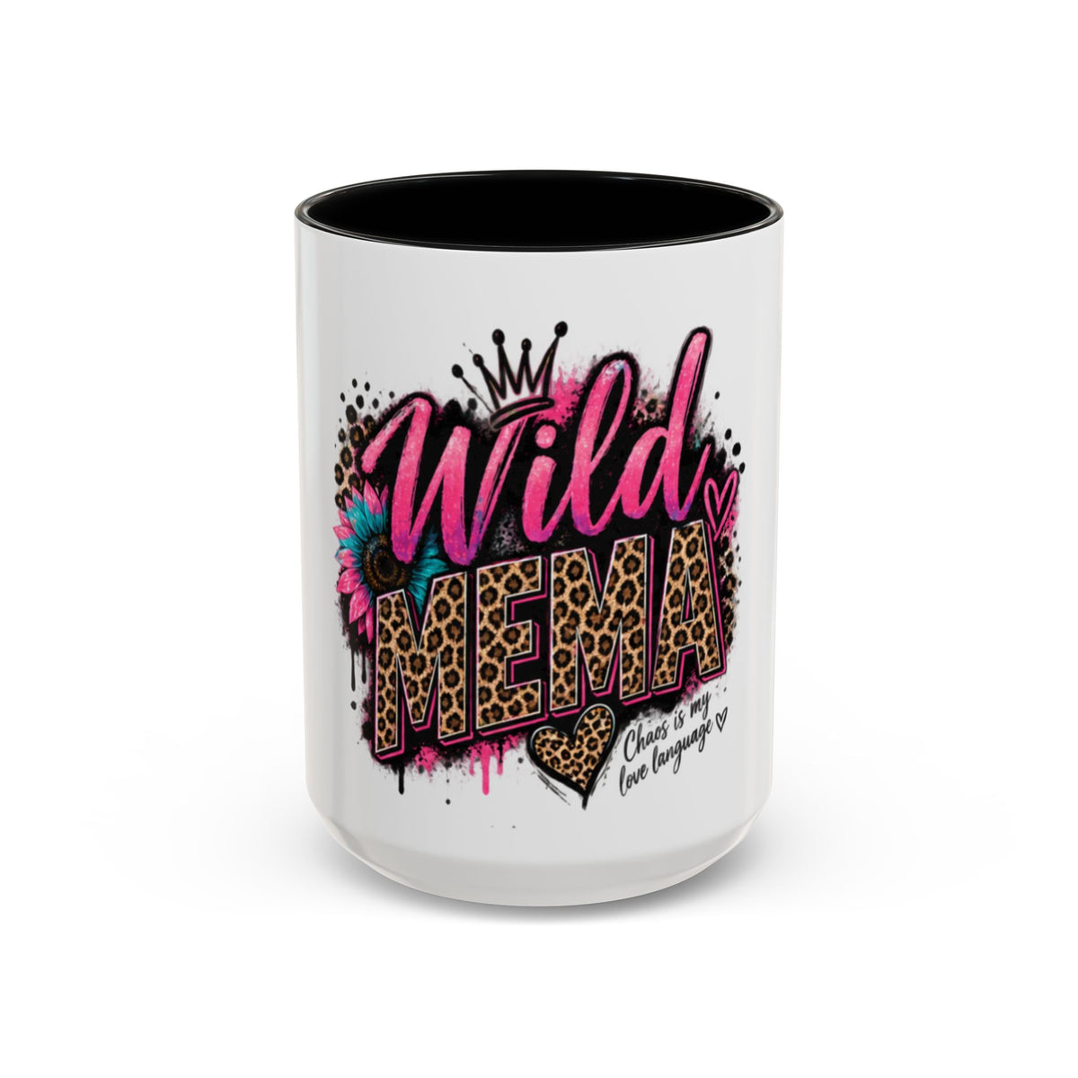 Wild Mama Leopard Accent Coffee Mug – Fun Mom Gift, Pink Crown Graphic (11/15 oz)