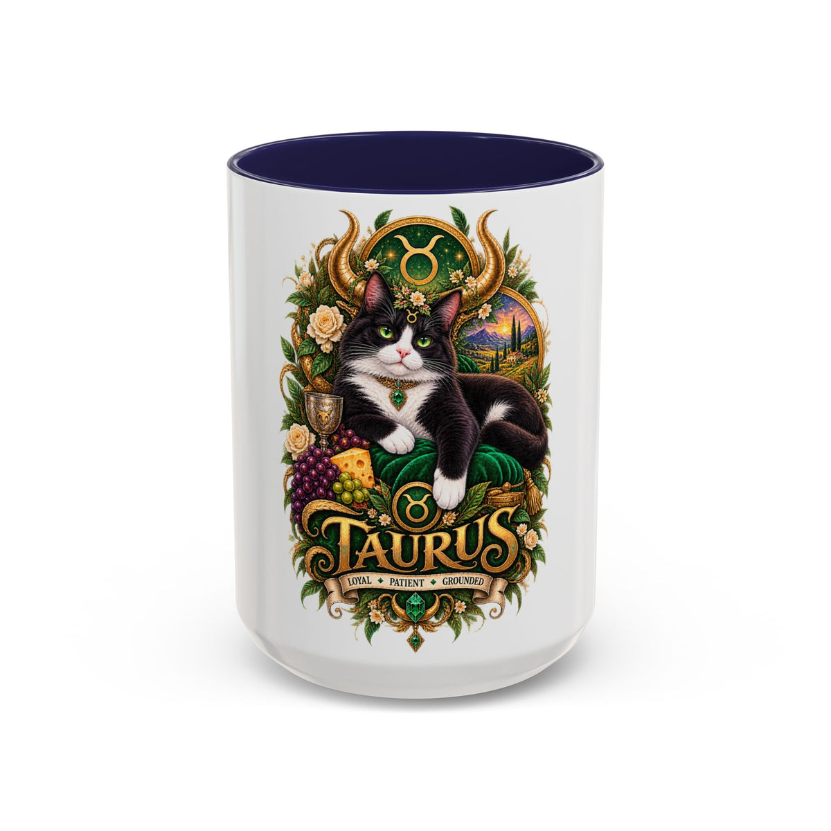 Taurus Tuxedo Cat Coffee Mug — Zodiac Astrology Gift (11/15 oz)