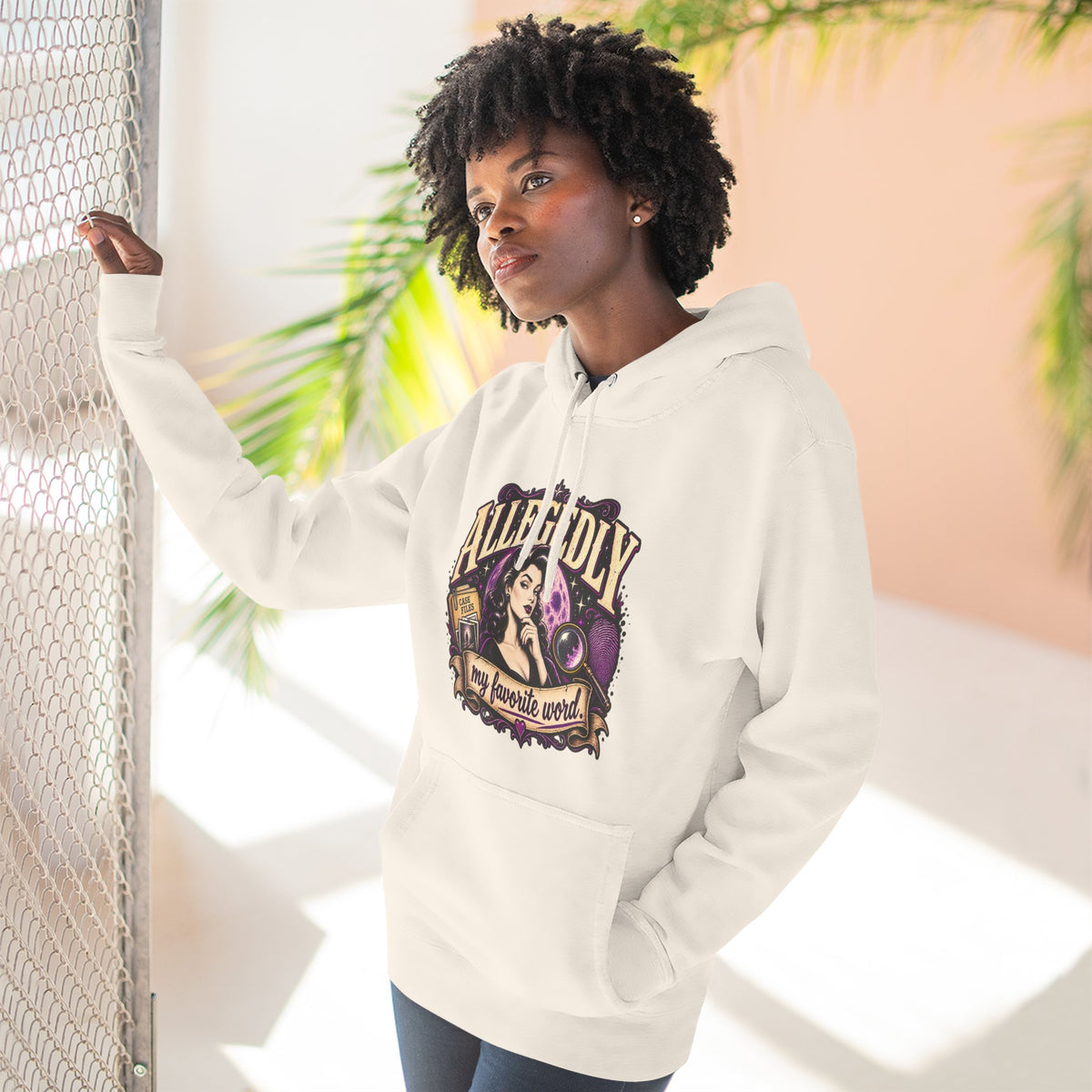 Hoodie — "Allegedly My Favorite Word" Retro Witch Graphic