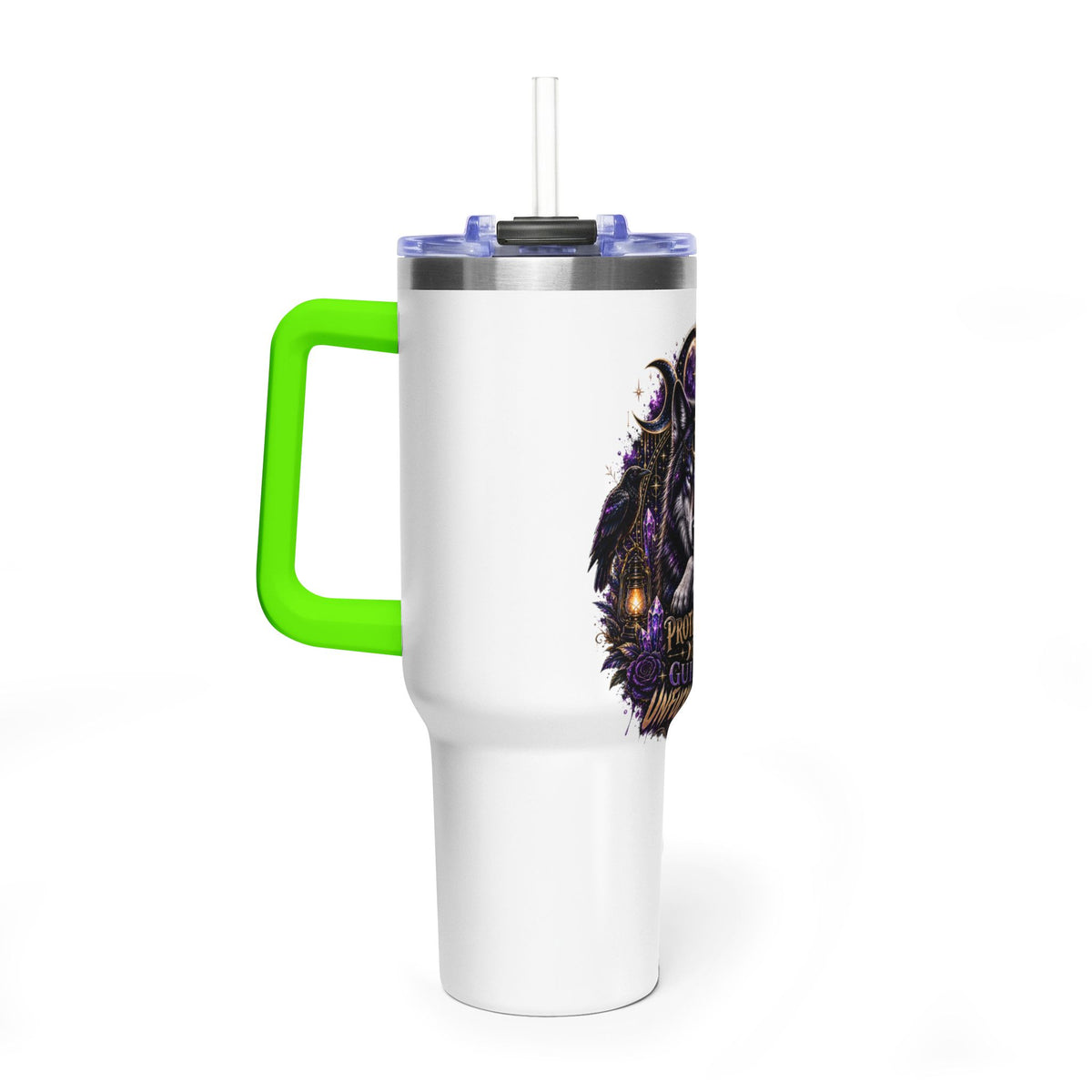 40oz Vacuum Tumbler — 'Protected & Guided' Mystic Wolf Thermal Mug