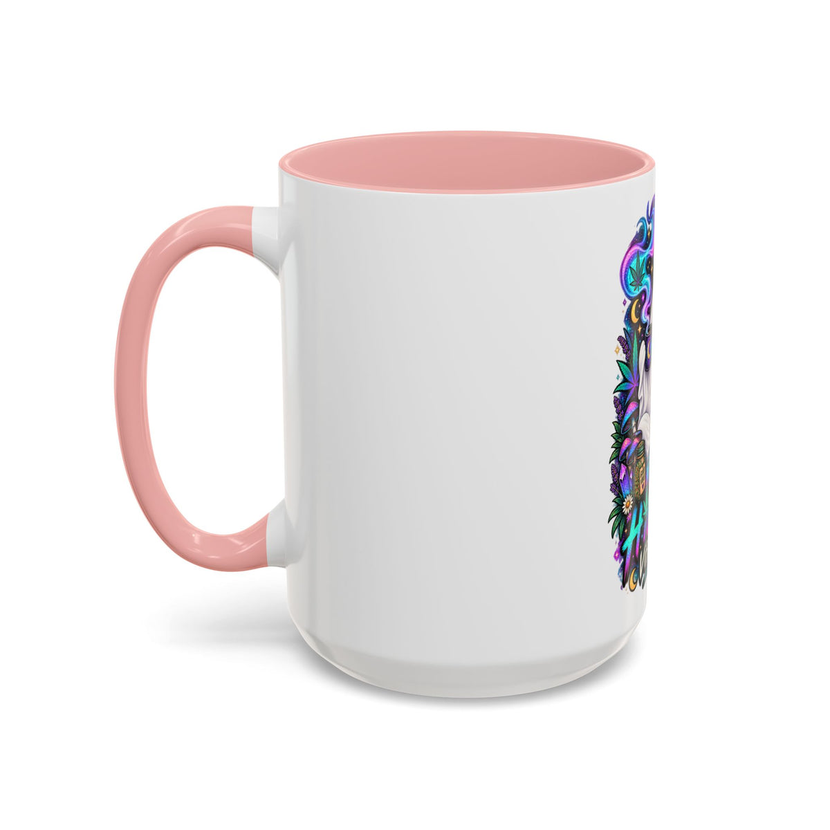 Higher Vibrations Coffee Mug — Cute Ghost & Cat Accent Mug (11/15 oz)