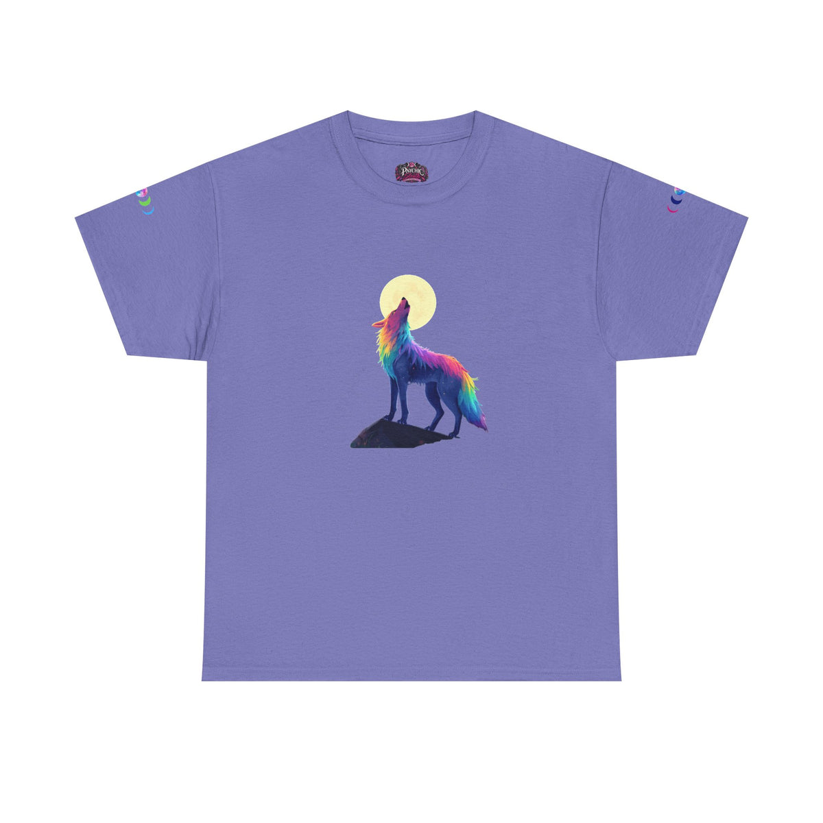 Wolf Moon T‑Shirt — Rainbow Celestial Wolf Graphic Tee