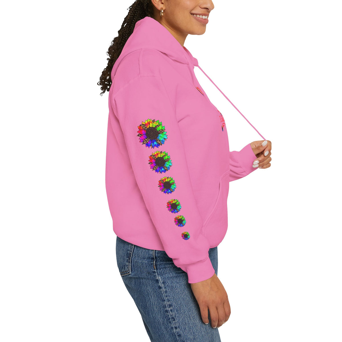 Inspirational Floral Hoodie – "Your Smile is Kind & Beautiful" Rainbow Sunflower Cozy Pullover