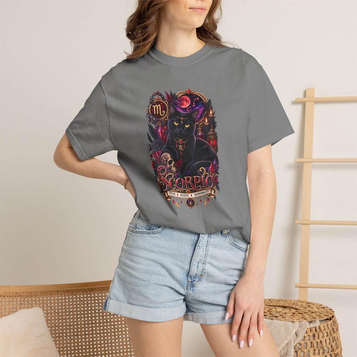Scorpio Black Cat Zodiac T-Shirt — Dark Mystical Scorpio Graphic Tee
