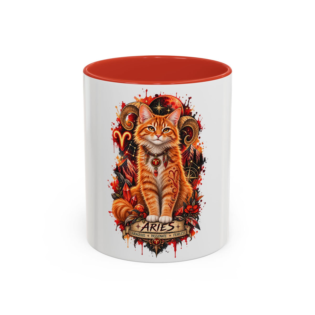 Aries Orange Tabby Cat Zodiac Coffee Mug – Cute Orange Tabby Astrology Accent Mug (11/15 oz)