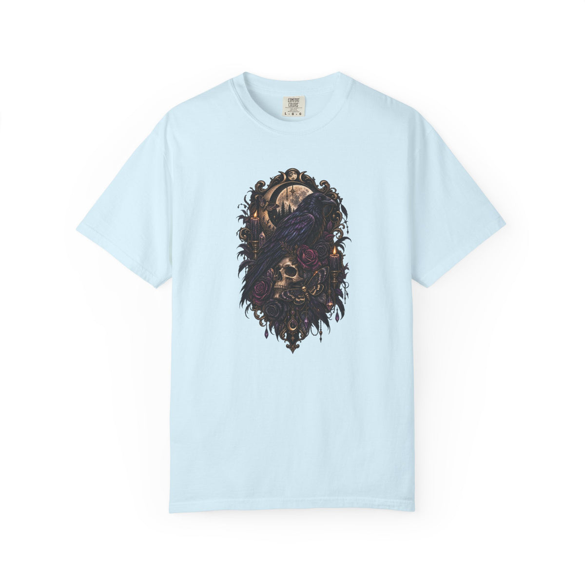 Skull & Crow Graphic Tee — Gothic Vintage Skull with Raven Design