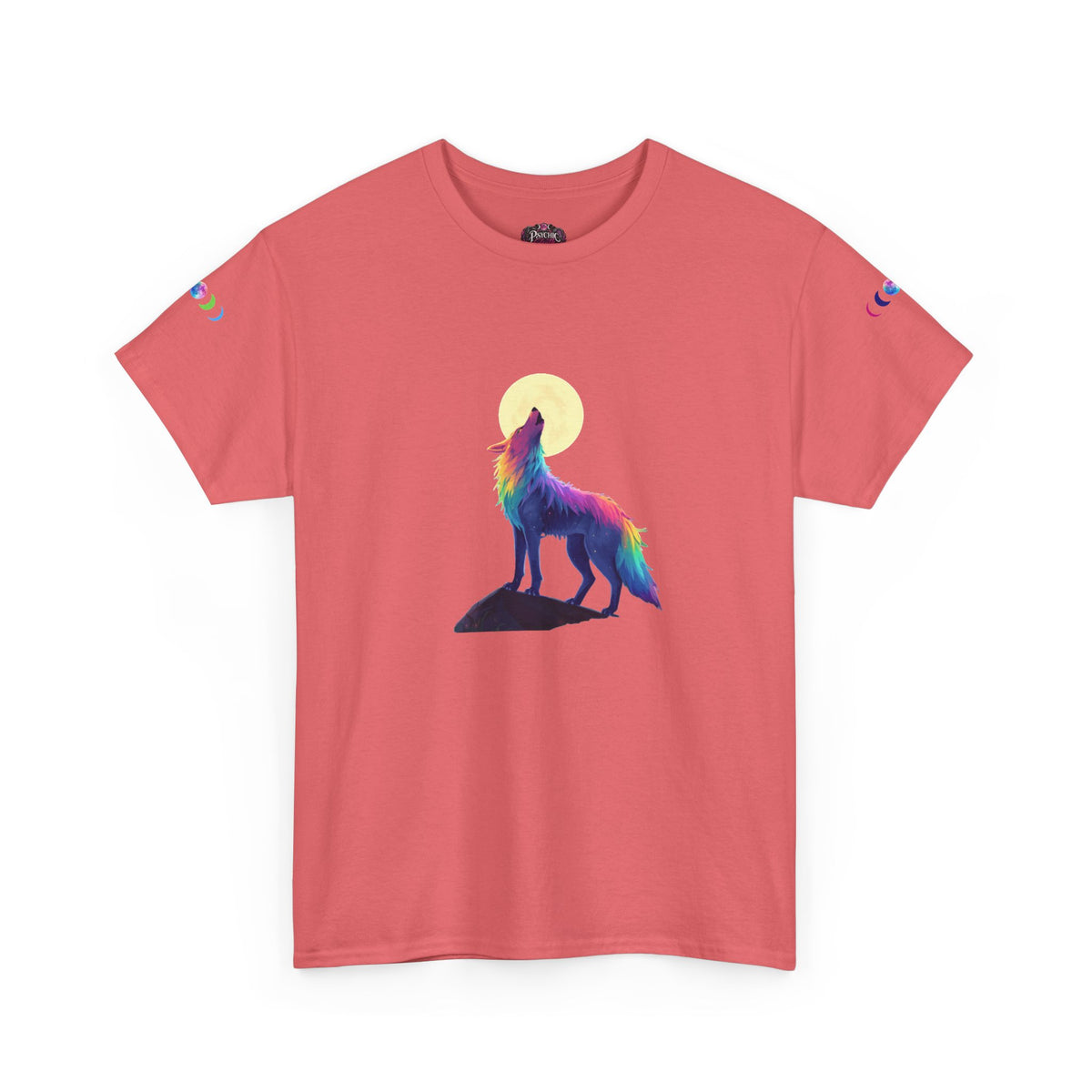 Wolf Moon T‑Shirt — Rainbow Celestial Wolf Graphic Tee