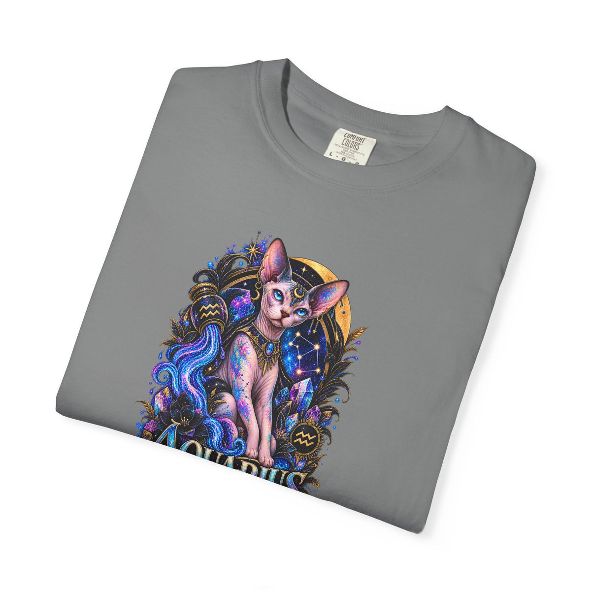 Aquarius Sphynx Cat Zodiac Tee- Celestial Astrology cat lover T-shirt