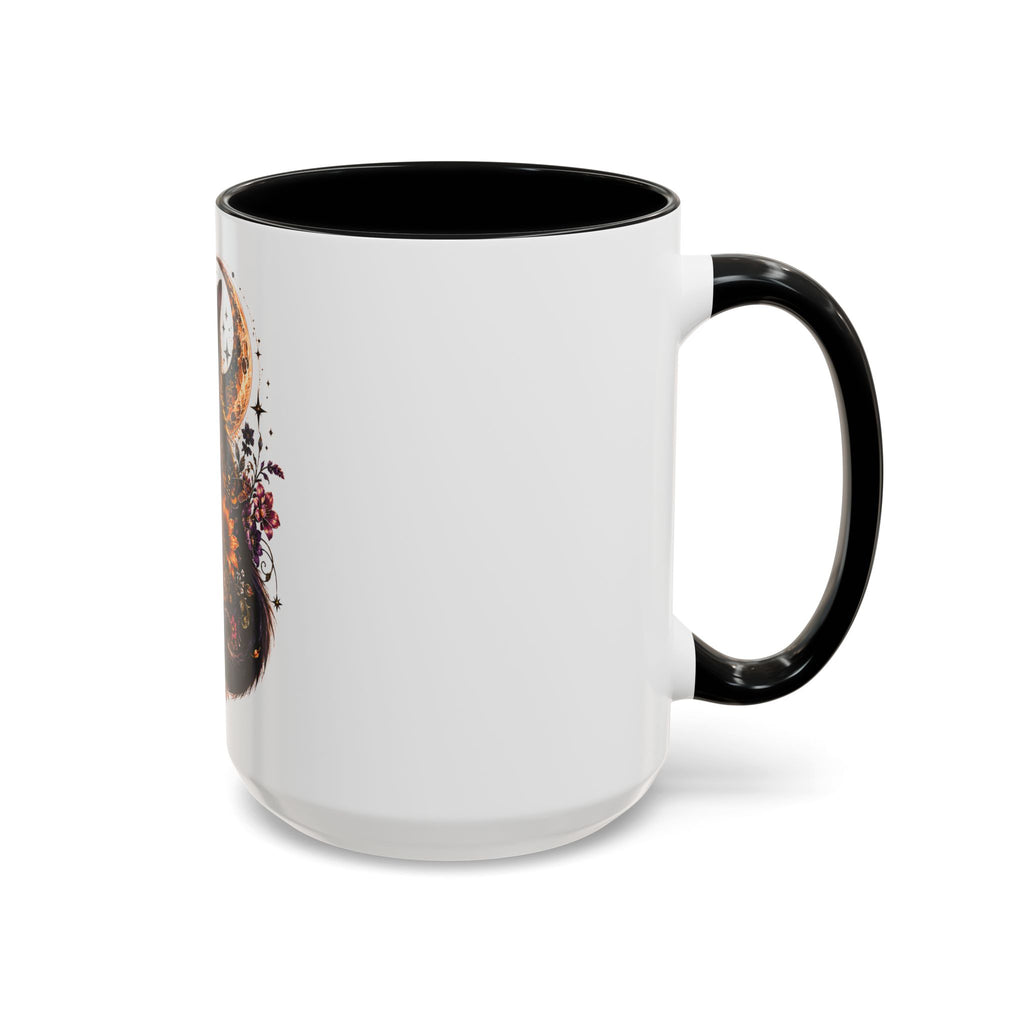Cat & Skull Accent Coffee Mug — Gothic Black Cat Art Coffee Cup (11/15oz)