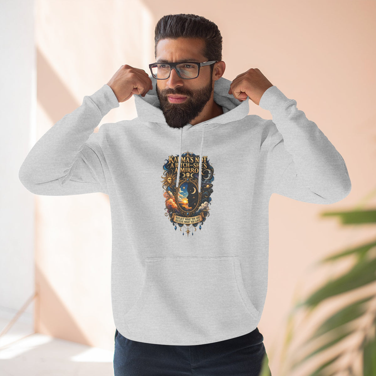 "Karma's not a Bitch she's a Mirror" Hoodie — Spiritual Boho Graphic Pullover