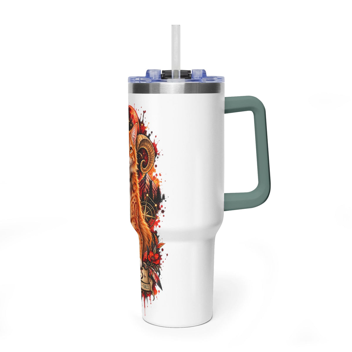 Aries Orange Tabby Cat Zodiac 40oz Tumbler – Astrological Stainless Travel Cup