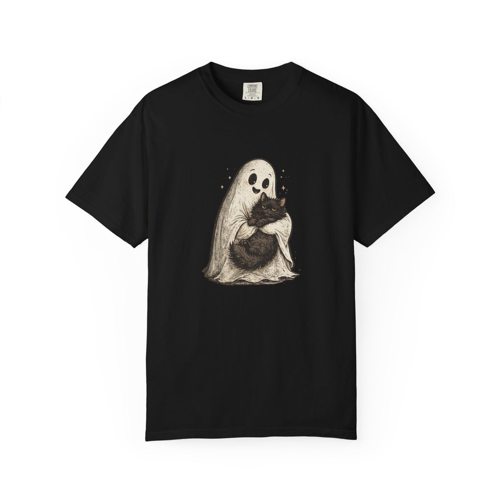 Boo & Meow Ghost Hugging Black Cat T-Shirt | Cute Spooky Tee