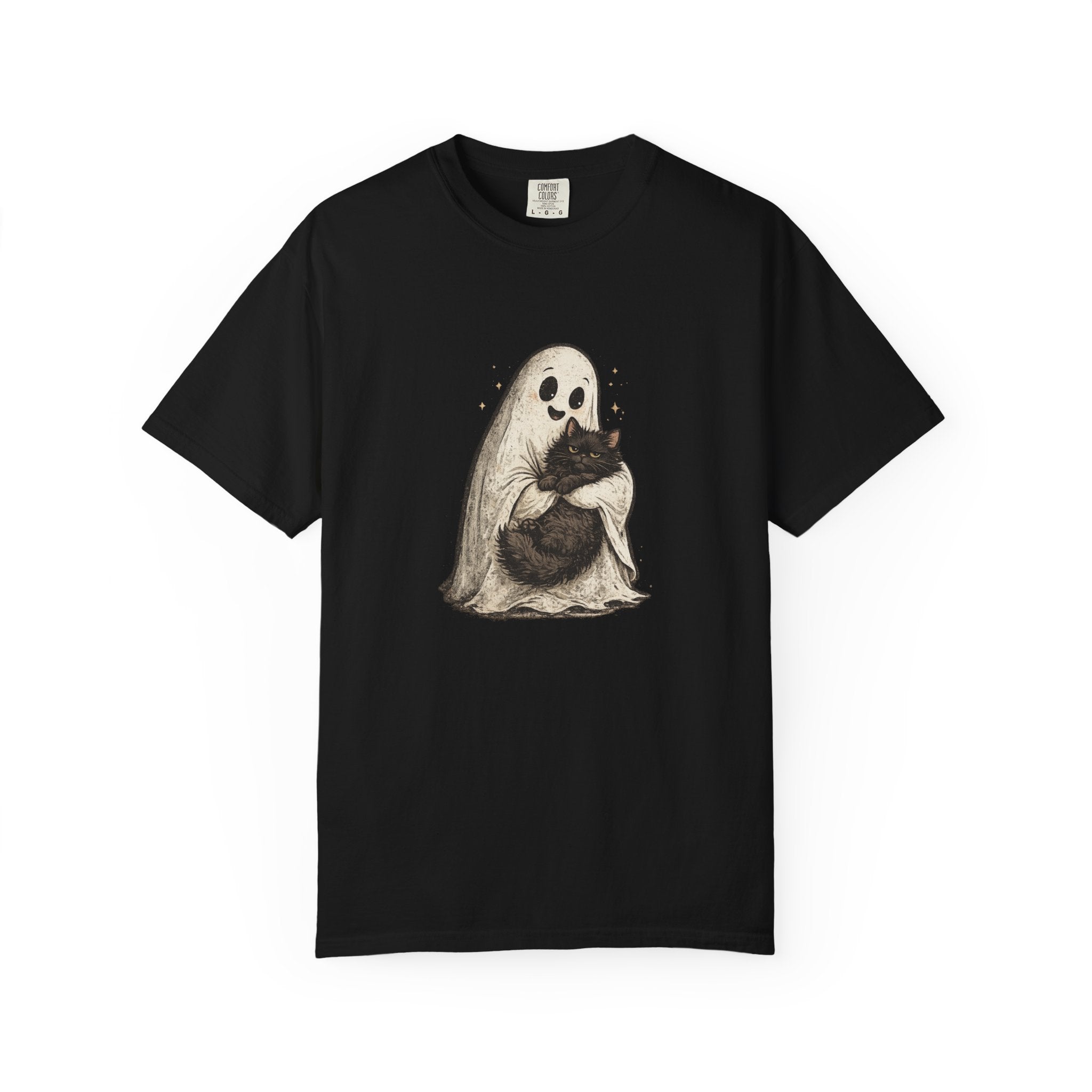 Boo & Meow Ghost Hugging Black Cat T-Shirt | Cute Spooky Tee