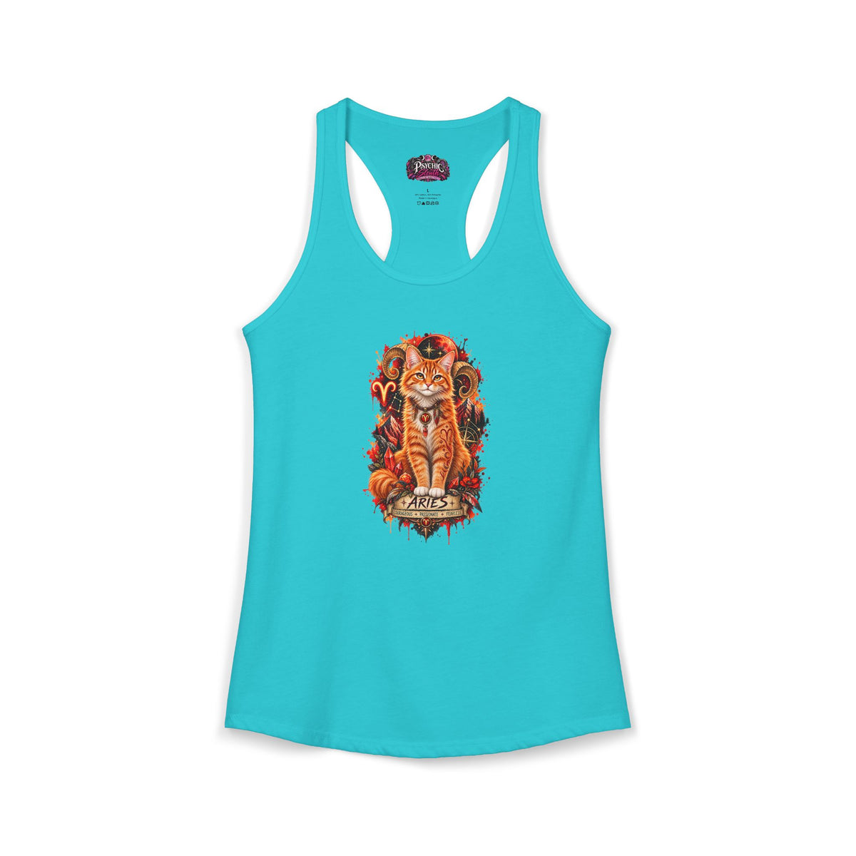 Aries Orange Tabby Cat Zodiac Tank- Celestial Astrology Cat Lover Tank