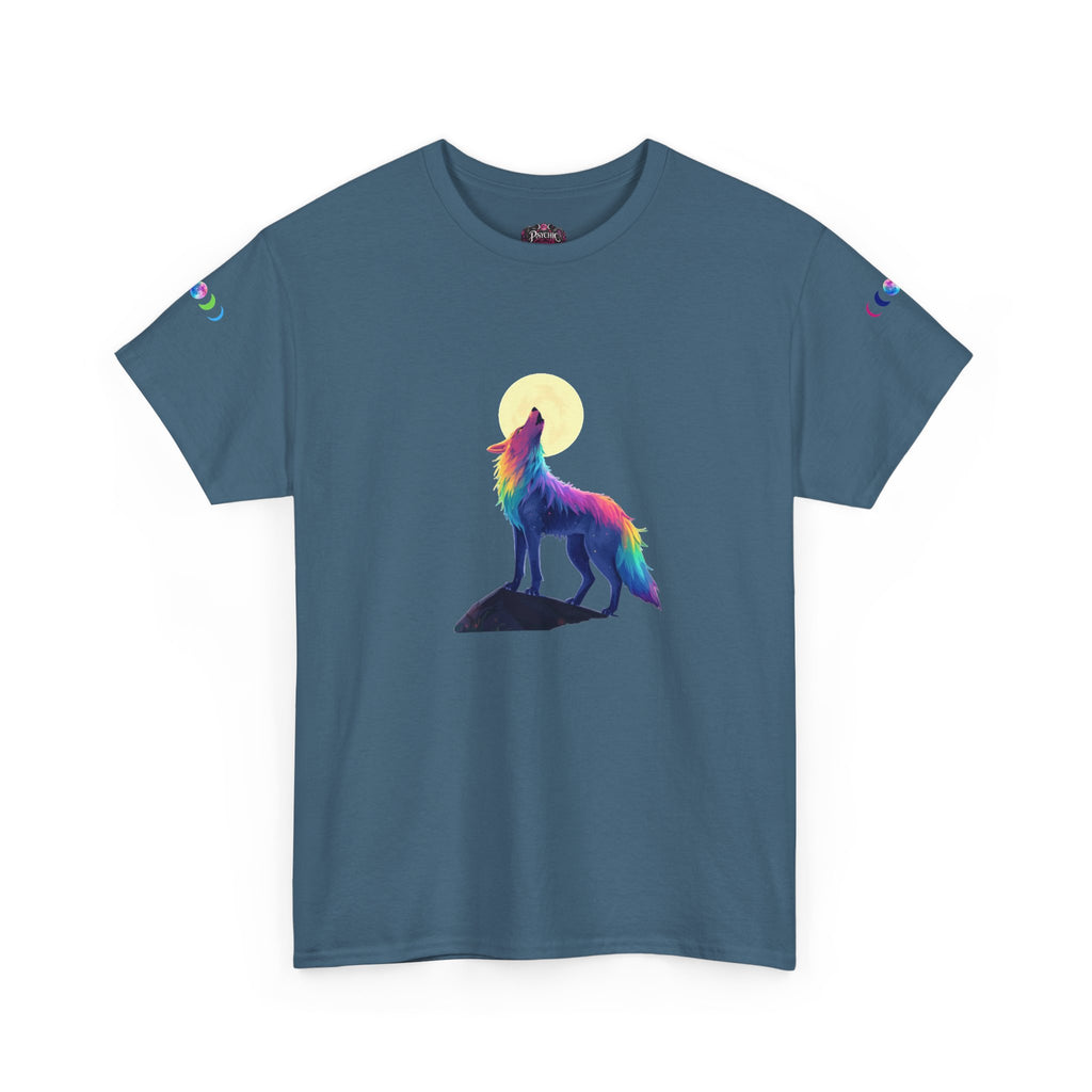 Wolf Moon T‑Shirt — Rainbow Celestial Wolf Graphic Tee