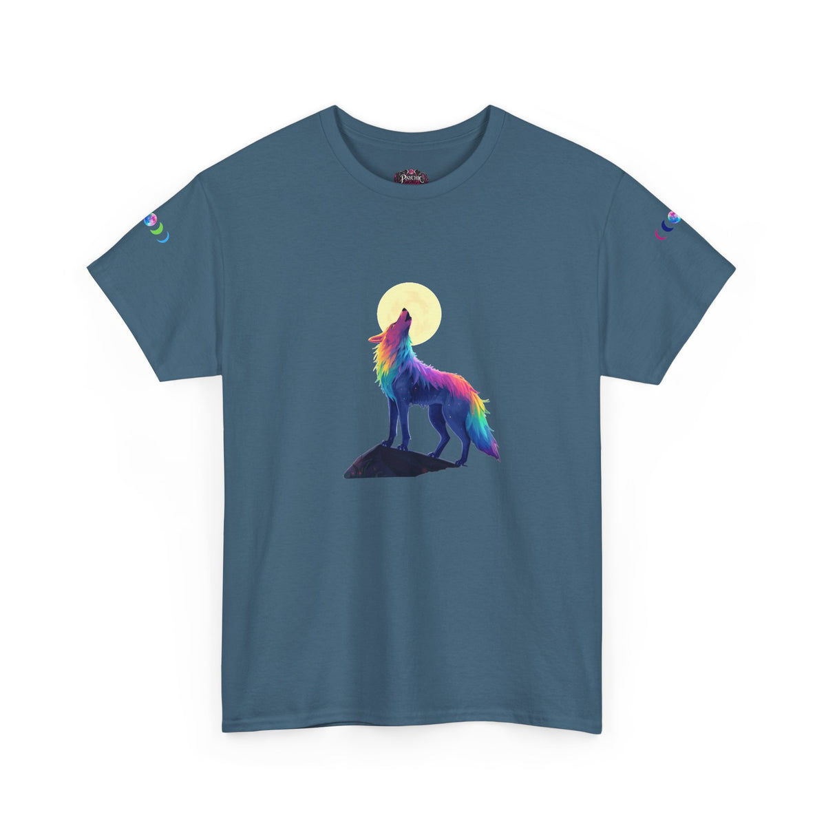 Wolf Moon T‑Shirt — Rainbow Celestial Wolf Graphic Tee