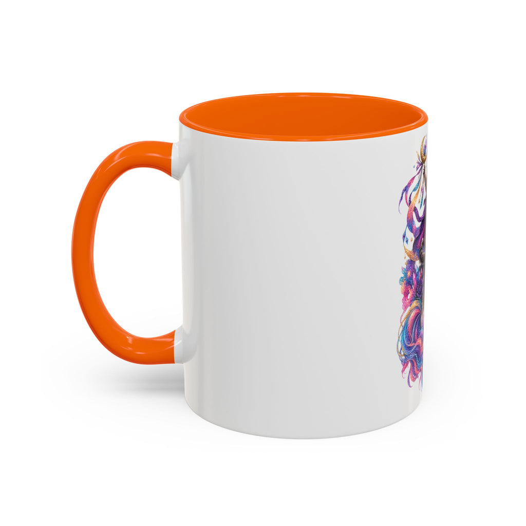 Magical Cat Knight on Unicorn Accent Coffee Mug — Colorful Fantasy 11/15oz