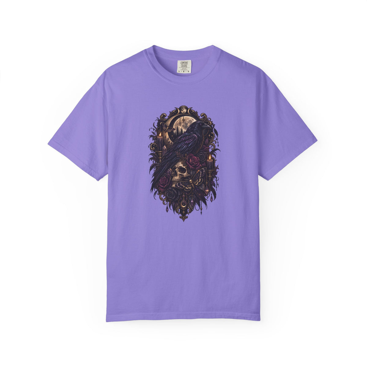 Skull & Crow Graphic Tee — Gothic Vintage Skull with Raven Design