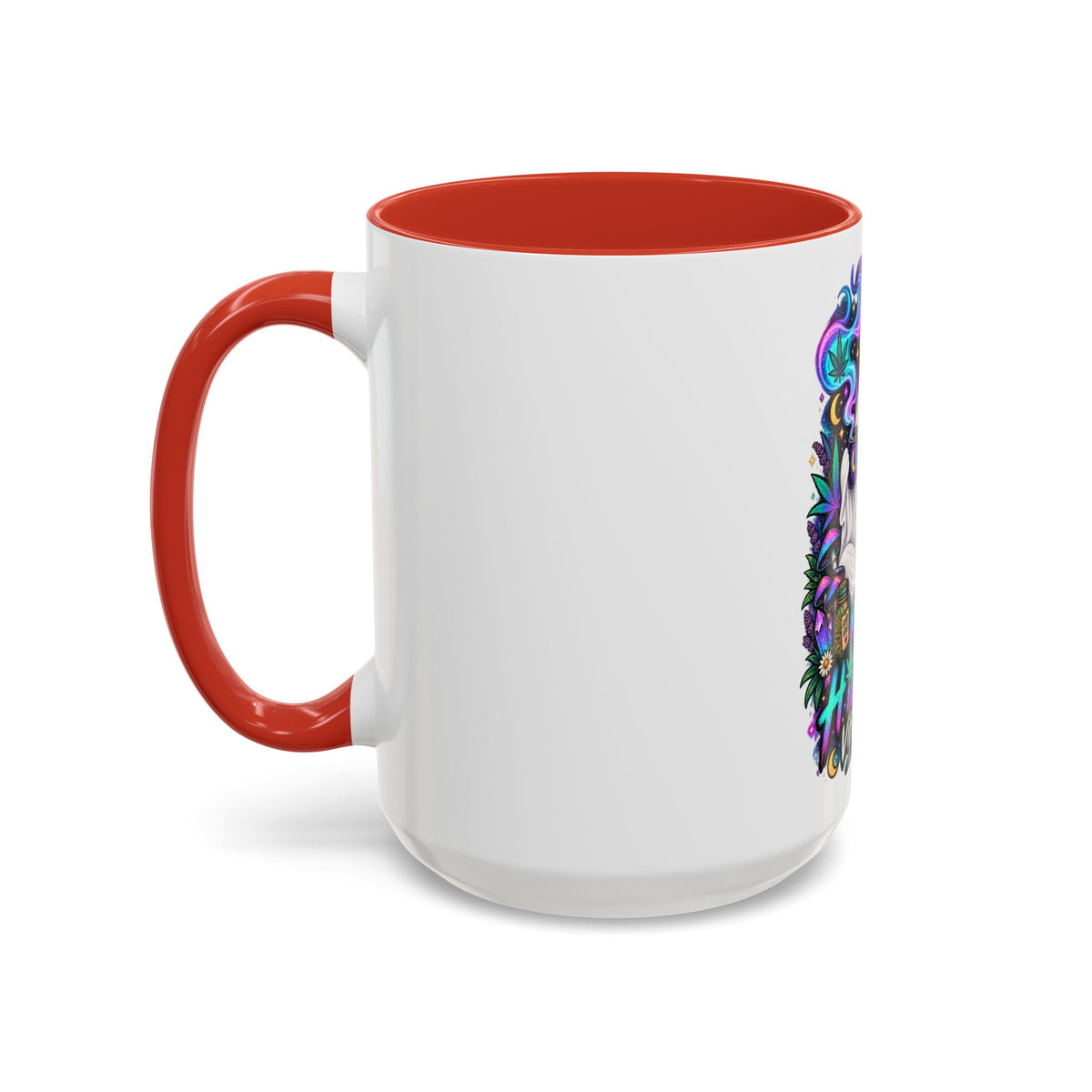 Higher Vibrations Coffee Mug — Cute Ghost & Cat Accent Mug (11/15 oz)