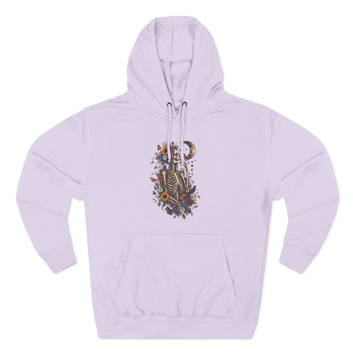 Skeleton Moon Floral Hoodie – Gothic Botanical Graphic Pullover