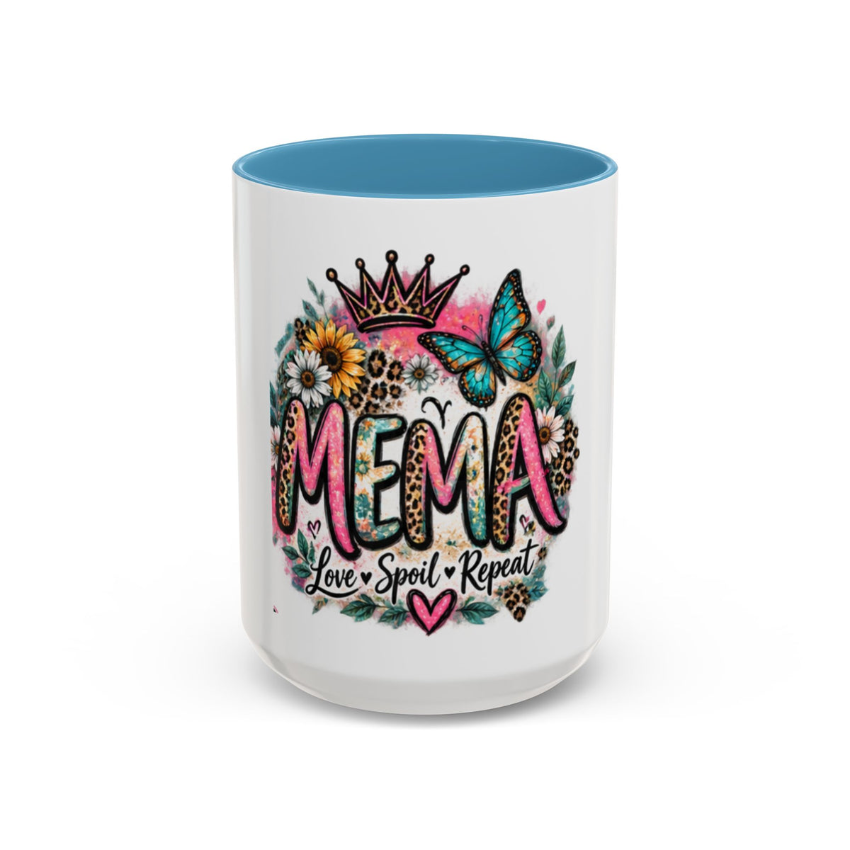 Mema Floral Accent Coffee Mug – 'Mema' Crown, Butterflies & Sunshine Design (11/15 oz)